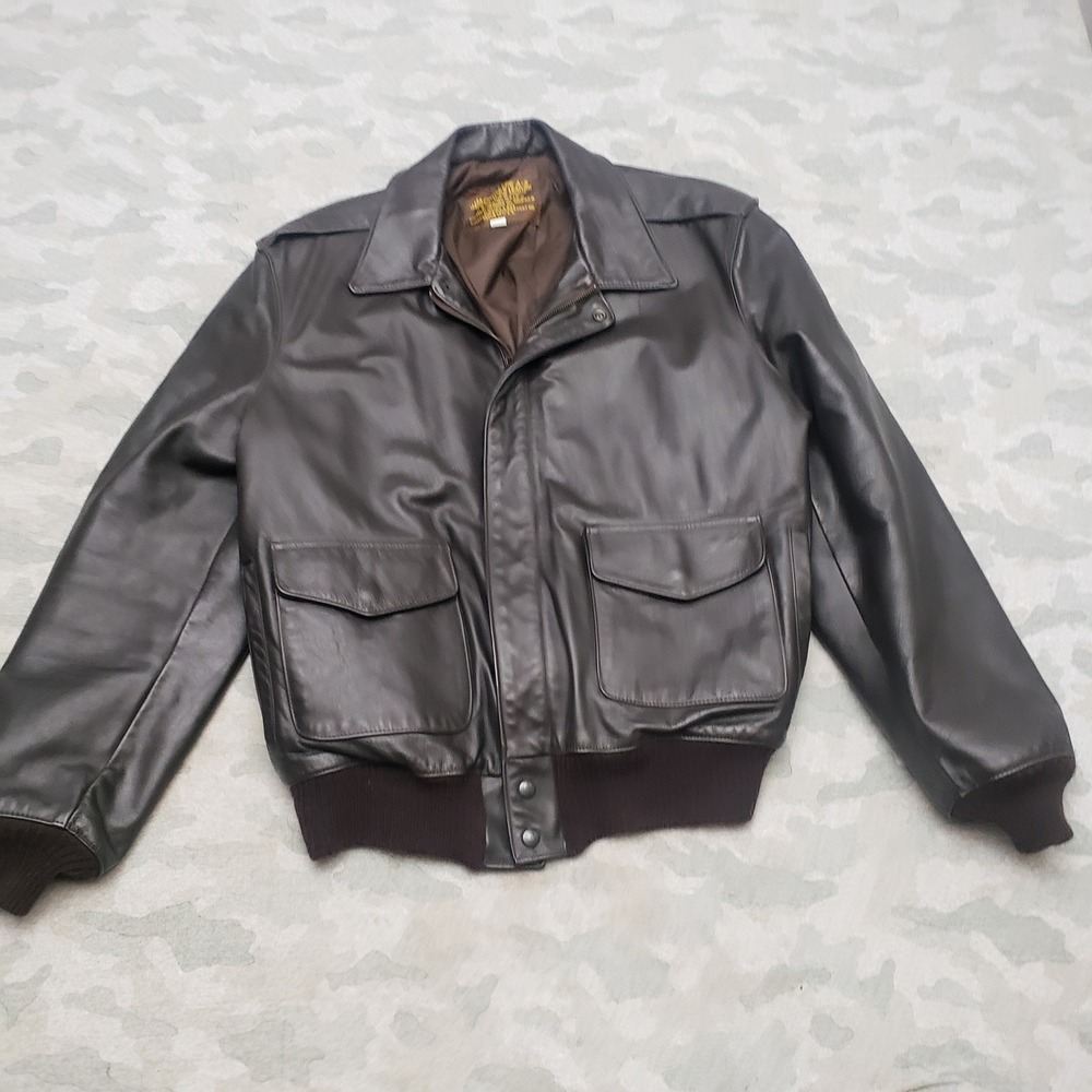Vintage Military Flyers A-2 Flight Bomber Jacket Mens XL Tall Brown Leather